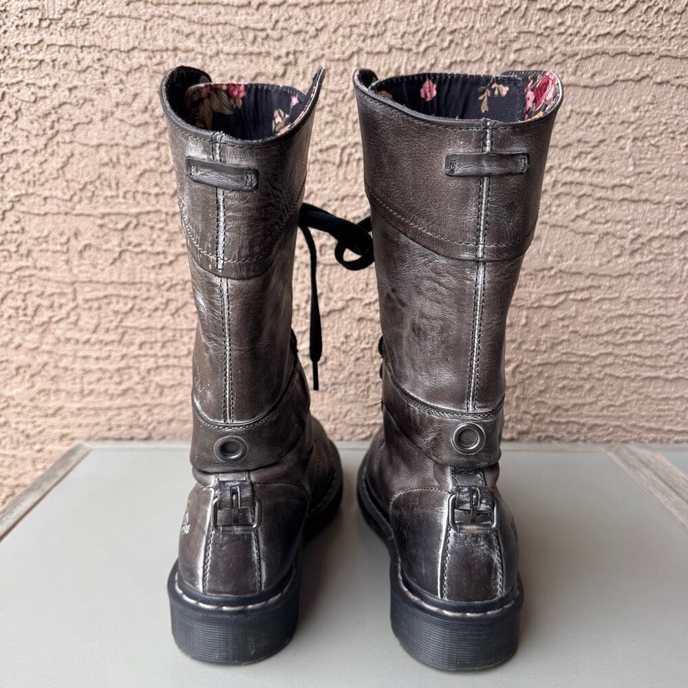 Dr Martens Triumph Boots Womens 9 Gray Black Pink Floral Foldover Tall Combat - Picture 5 of 16